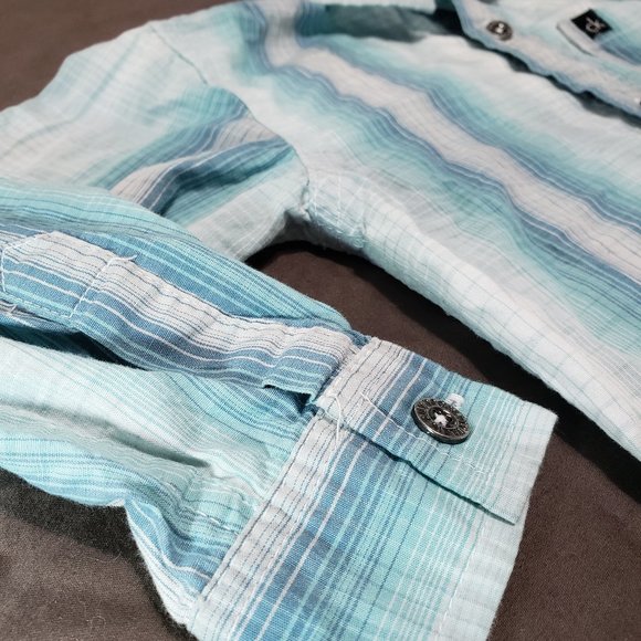 Calvin Klein Button Up Collared Shirt Blue Stripe Long Sleeve 3T 100% Cotton - Picture 7 of 9